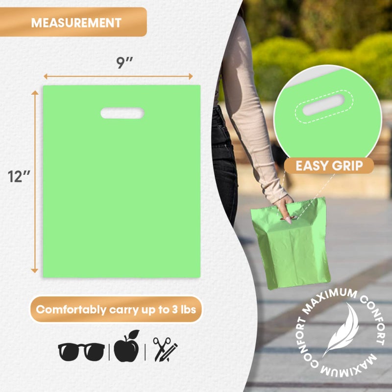 Bags4U Merchandise Bags, Die Cut Handles, Strong, Durable, and Tear Resistant Bags Perfect for Retail, Boutiques, or Any Events, Different sizes and colors (Green, 9x12 Inch (Pack of 100) - Image 2
